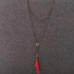 Delicate red tassel necklace